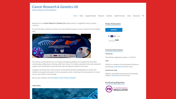 Screenshot of the Cancer Research And Genetics UK website
