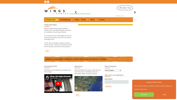 Screenshot of the Wings Like Eagles website