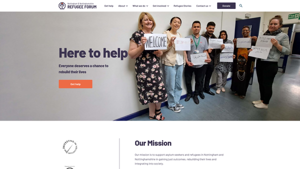 Screenshot of the Nottingham And Nottinghamshire Refugee Forum website