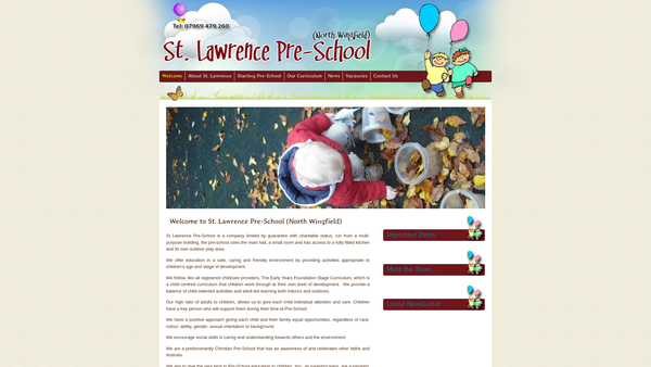 Screenshot of the St Lawrence Pre School (North Wingfield) website