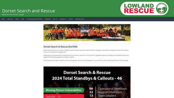 Screenshot of the Dorset Search & Rescue (Dorsar) website