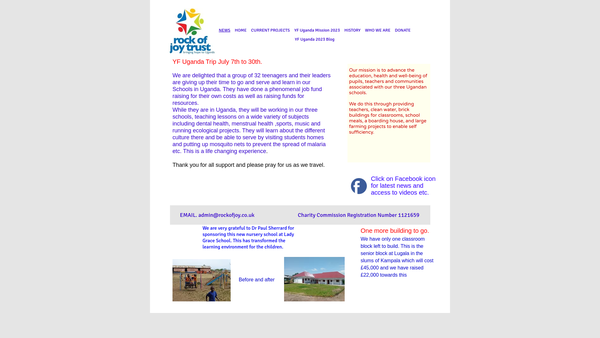 Screenshot of the Rock Of Joy Trust website