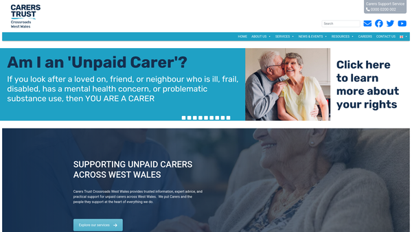 Screenshot of the Carers Trust Crossroads West Wales website