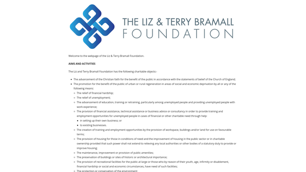 Screenshot of the The Liz And Terry Bramall Foundation website