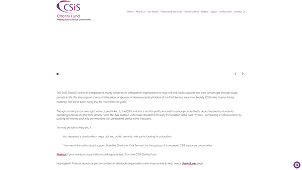 Screenshot of the Csis Charity Fund website