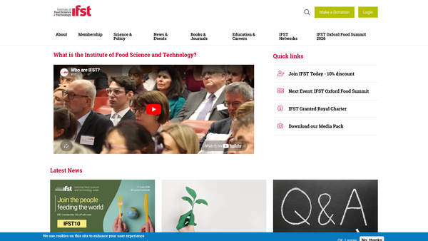 Screenshot of the Institute Of Food Science And Technology website