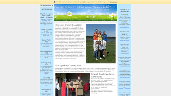 Screenshot of the Chernobyl Orphan Group Medicine And Chernobyl Amble website