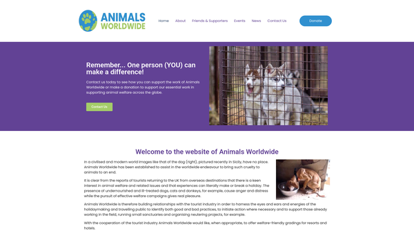 Screenshot of the Animals Worldwide website