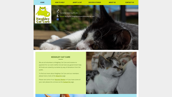 Screenshot of the Keighley Cat Care website