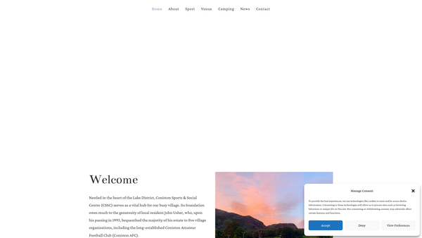 Screenshot of the Coniston Sports And Social Centre website