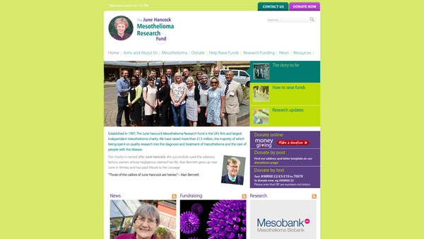 Screenshot of the June Hancock Mesothelioma Research Fund website