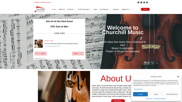 Screenshot of the Churchill Music website