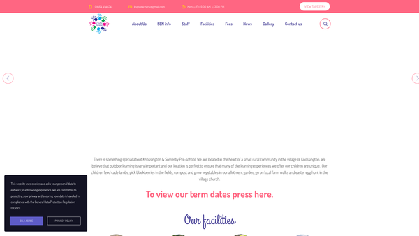 Screenshot of the Knossington And Somerby Pre-School website