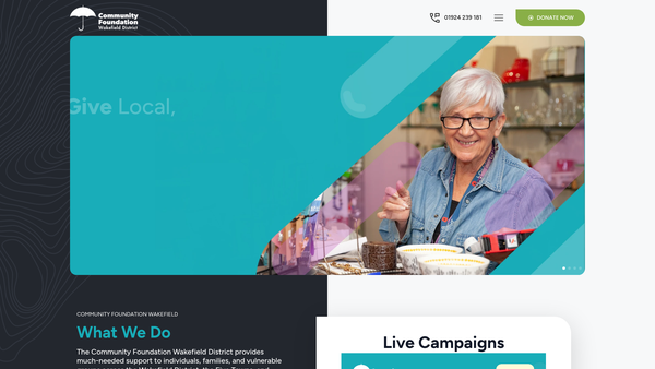 Screenshot of the Community Foundation For Wakefield website