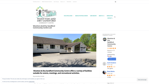 Screenshot of the Wootton And Dry Sandford Community Centre Ltd website