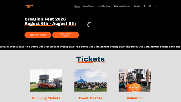 Screenshot of the Creation Fest Limited website