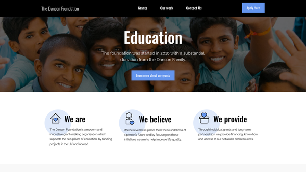 Screenshot of the The Danson Foundation website