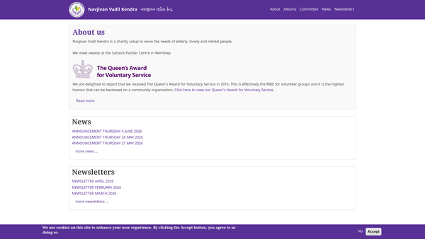 Screenshot of the Navjivan Vadil Kendra website