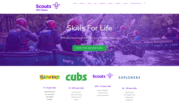 Screenshot of the 30th Reigate Scout Group website