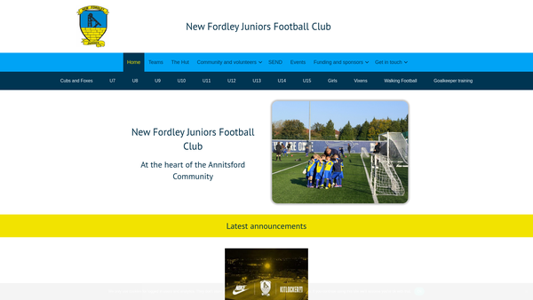 Screenshot of the New Fordley Juniors Football Club website