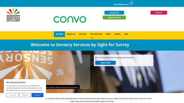Screenshot of the Surrey Association For Visual Impairment website