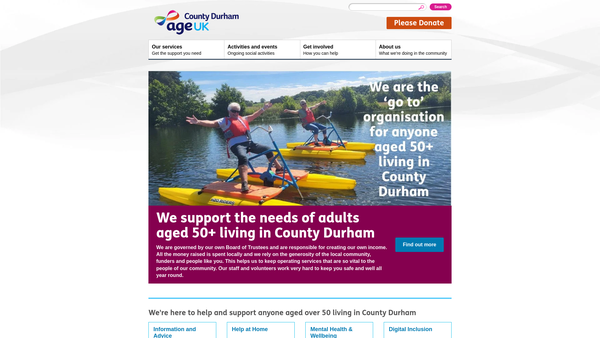 Screenshot of the Age Concern Durham County website