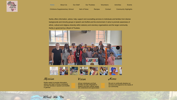 Screenshot of the Karibu African Support Group website