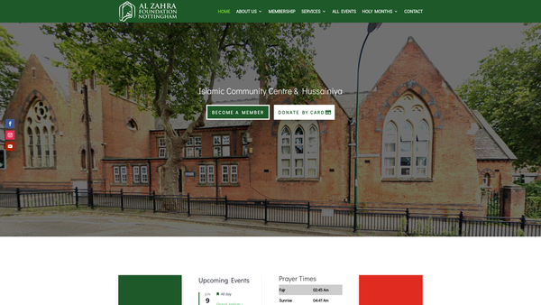 Screenshot of the Al-Zahra Foundation UK website