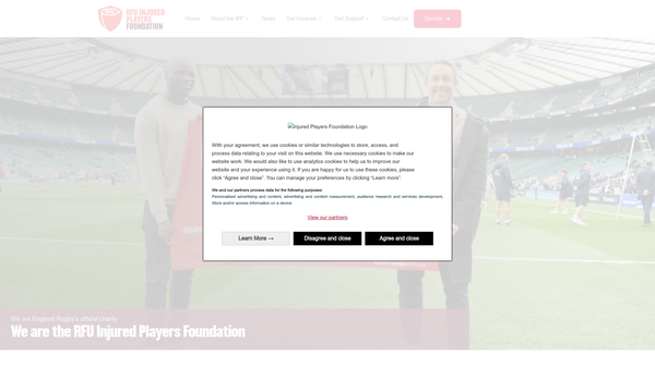 Screenshot of the Rfu Injured Players Foundation website