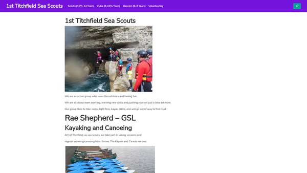 Screenshot of the 1st Titchfield Sea Scout Group website