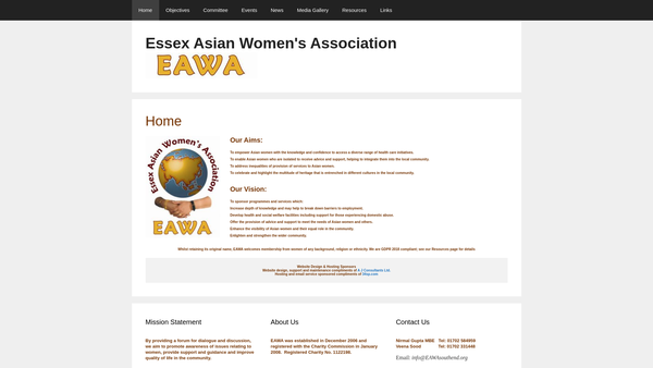 Screenshot of the Essex Asian Womens Association website