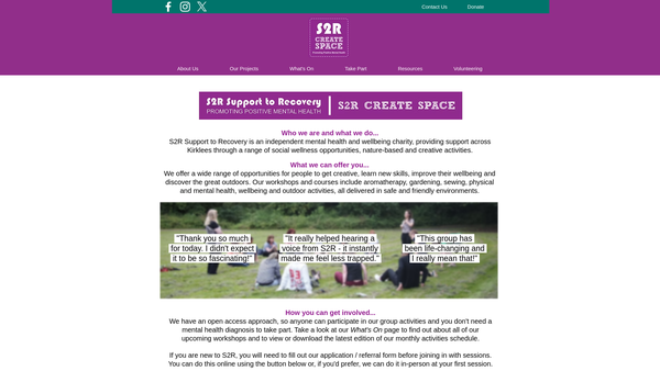 Screenshot of the Support To Recovery website