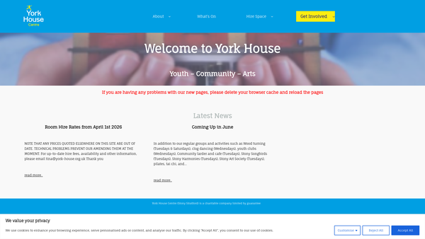 Screenshot of the York House Centre (Stony Stratford) website