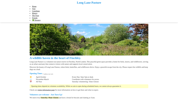 Screenshot of the Long Lane Pasture Trust website
