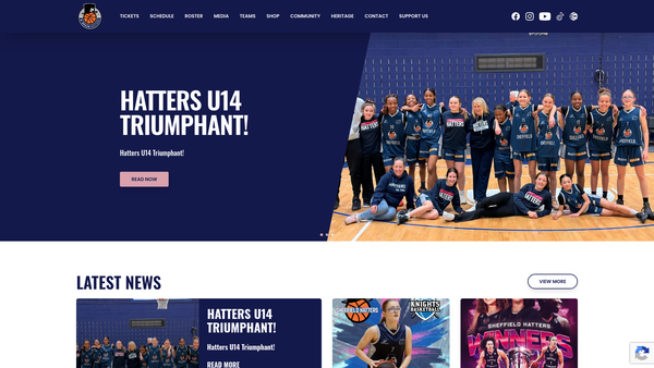 Screenshot of the City Of Sheffield Hatters Basketball Club website