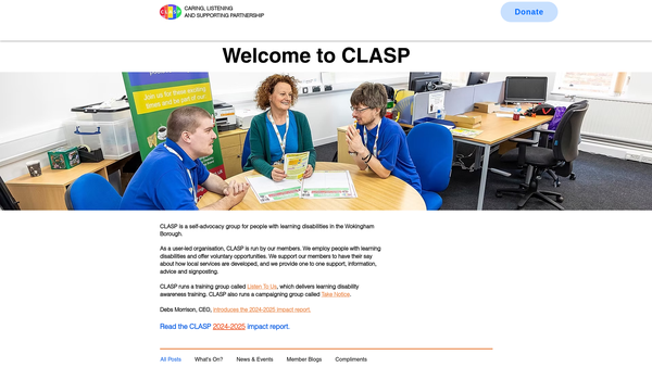 Screenshot of the Clasp (Caring, Listening And Supporting Partnership) website