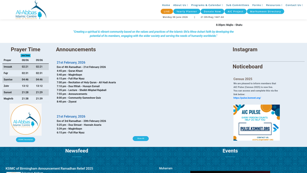 Screenshot of the Khoja Shia Ithna-Asheri Muslim Community (Baquir) Limited website