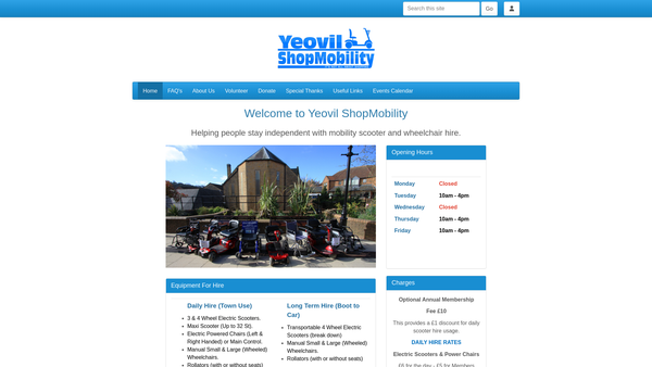 Screenshot of the Yeovil Shopmobility website