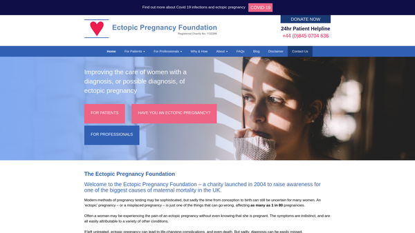 Screenshot of the Ectopic Pregnancy Foundation website