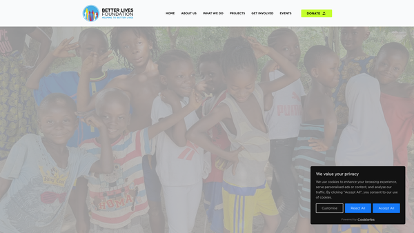 Screenshot of the Better Lives Foundation website
