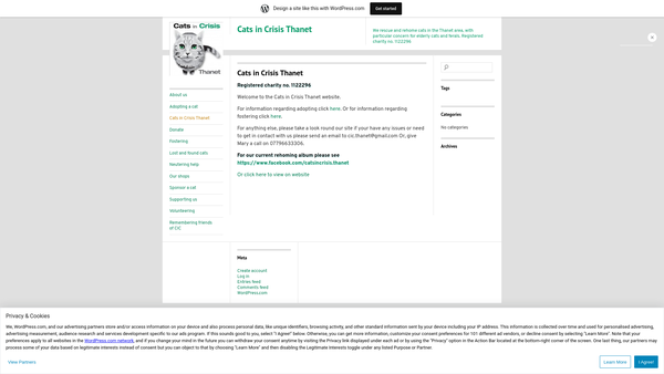 Screenshot of the Cats In Crisis website