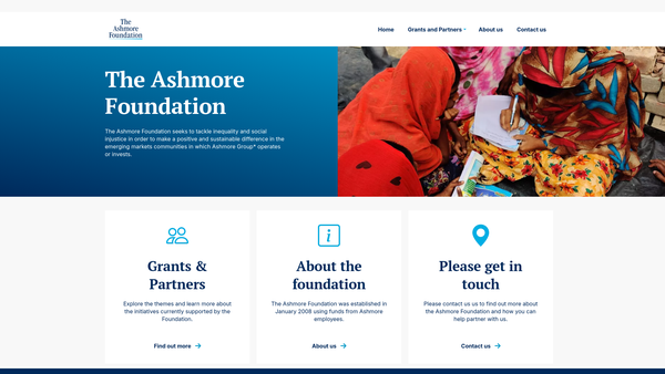 Screenshot of the The Ashmore Foundation website