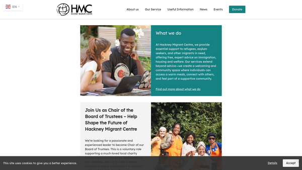 Screenshot of the Hackney Migrant Centre website