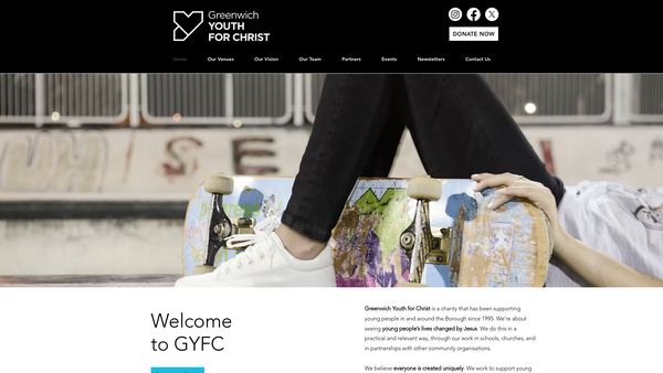 Screenshot of the Greenwich Youth For Christ website