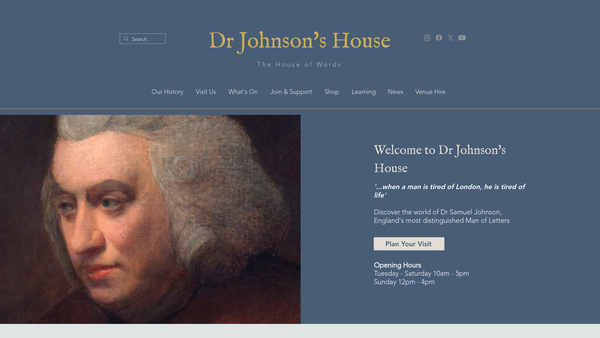 Screenshot of the Dr Johnson's House Trust Limited website