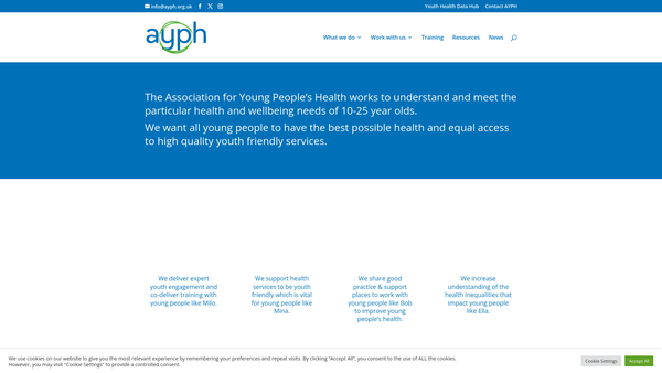 Screenshot of the The Association For Young People's Health website