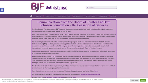 Screenshot of the The Beth Johnson Foundation website