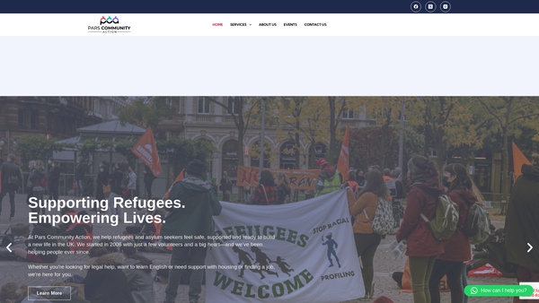 Screenshot of the Pars Community Action In The UK website