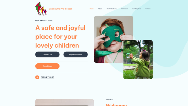 Screenshot of the Cambourne Pre-School website