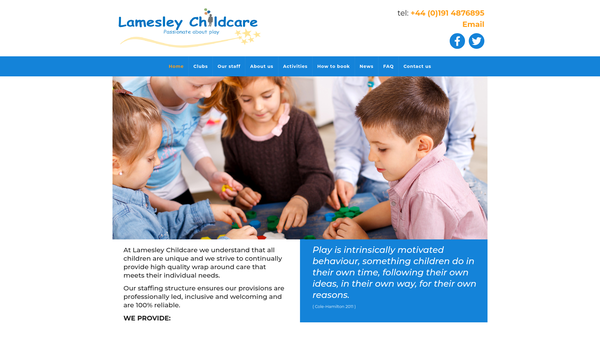 Screenshot of the Lamesley Childcare website